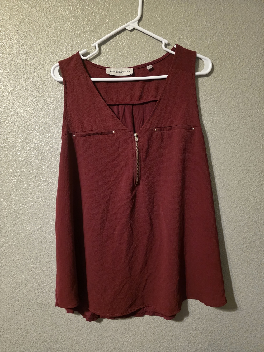 Tempted Hearts Sleeveless Zip-Front Camisole - Wine